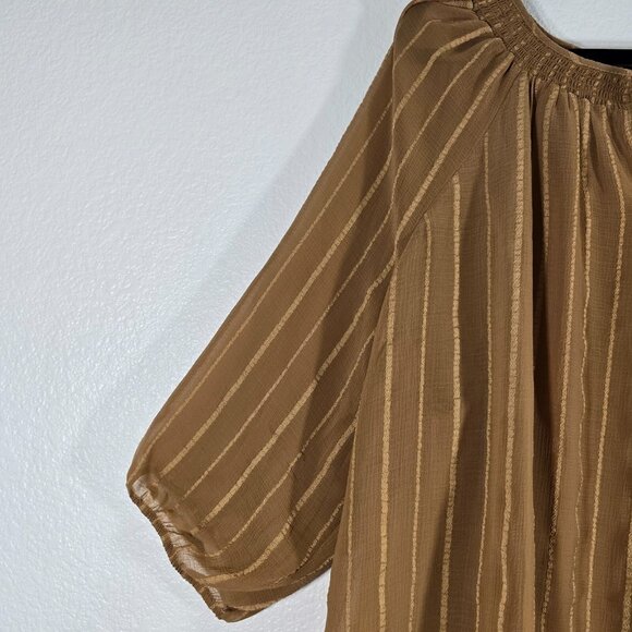 Torrid Sheer Peasant Blouse Top Women Size 3XL Brown Stripes Tie Boho Hippie - Picture 4 of 11